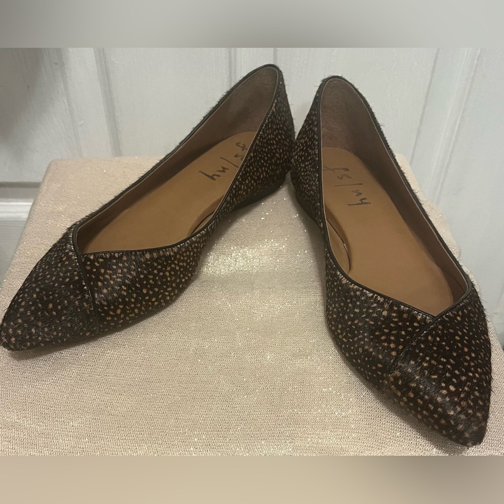 FRENCH SOLE/NY Peppy Print Genuine Calf Hair Leather Flats Size 8 Made In Brazil